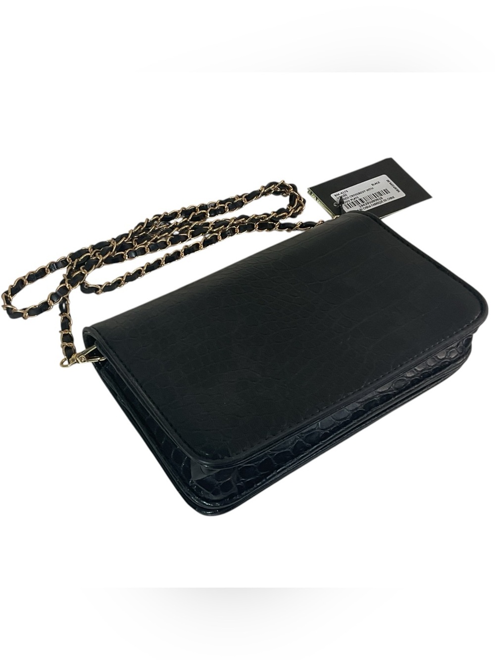Badgley Mischka BM-4173 Black Croco Crossbody With Logo Plate Vegan Leather Bag - Picture 10 of 16